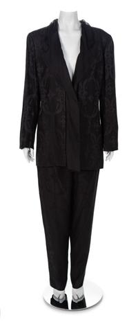 Christian Dior Black Patterned Pant Suit, 1980s Size label: 46 (pants)