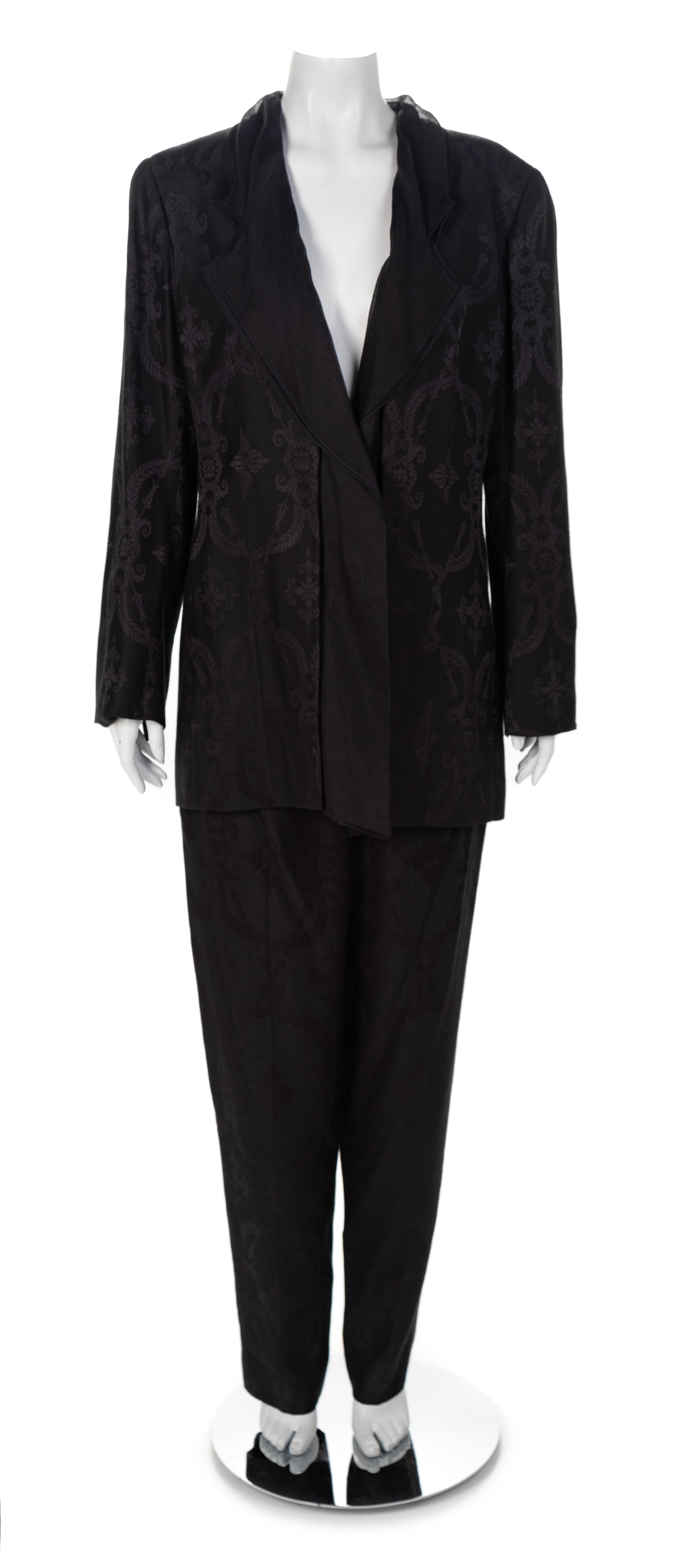 Christian Dior Black Patterned Pant Suit, 1980s Size label: 46 (pants)