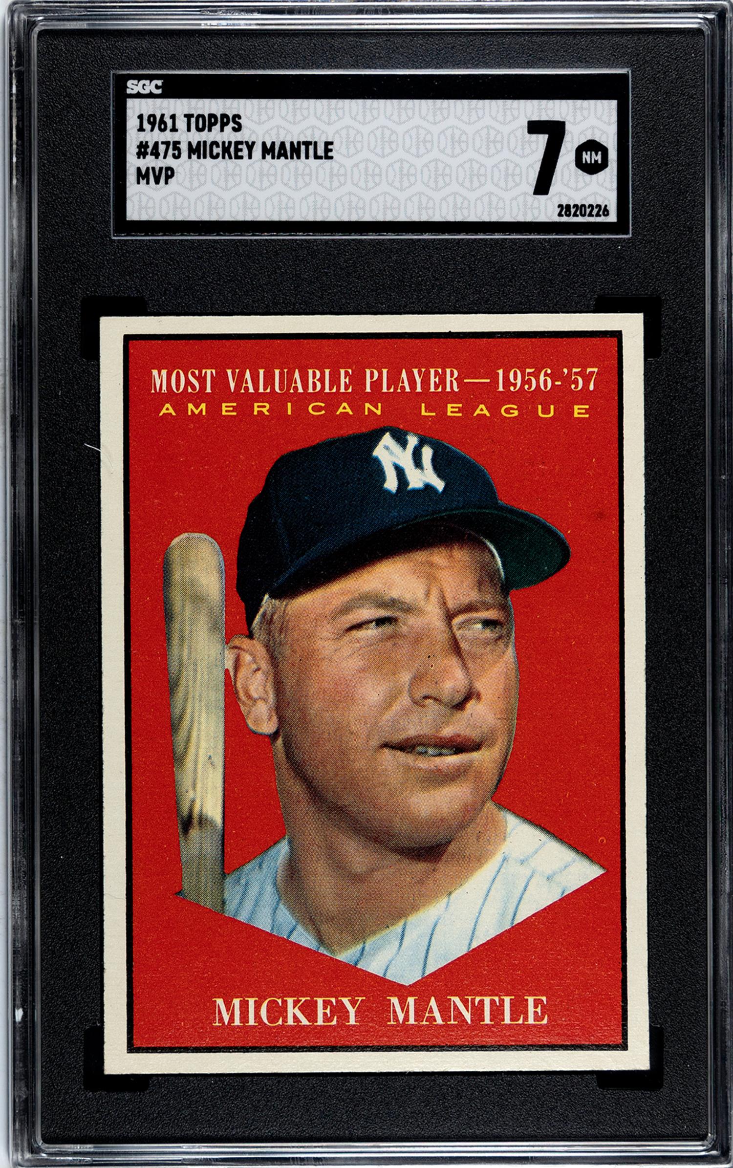 A 1961 Topps Mickey Mantle MVP Baseball Card No. 475 (SGC 7 NRMT)