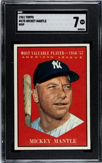 A 1961 Topps Mickey Mantle MVP Baseball Card No. 475 (SGC 7 NRMT)