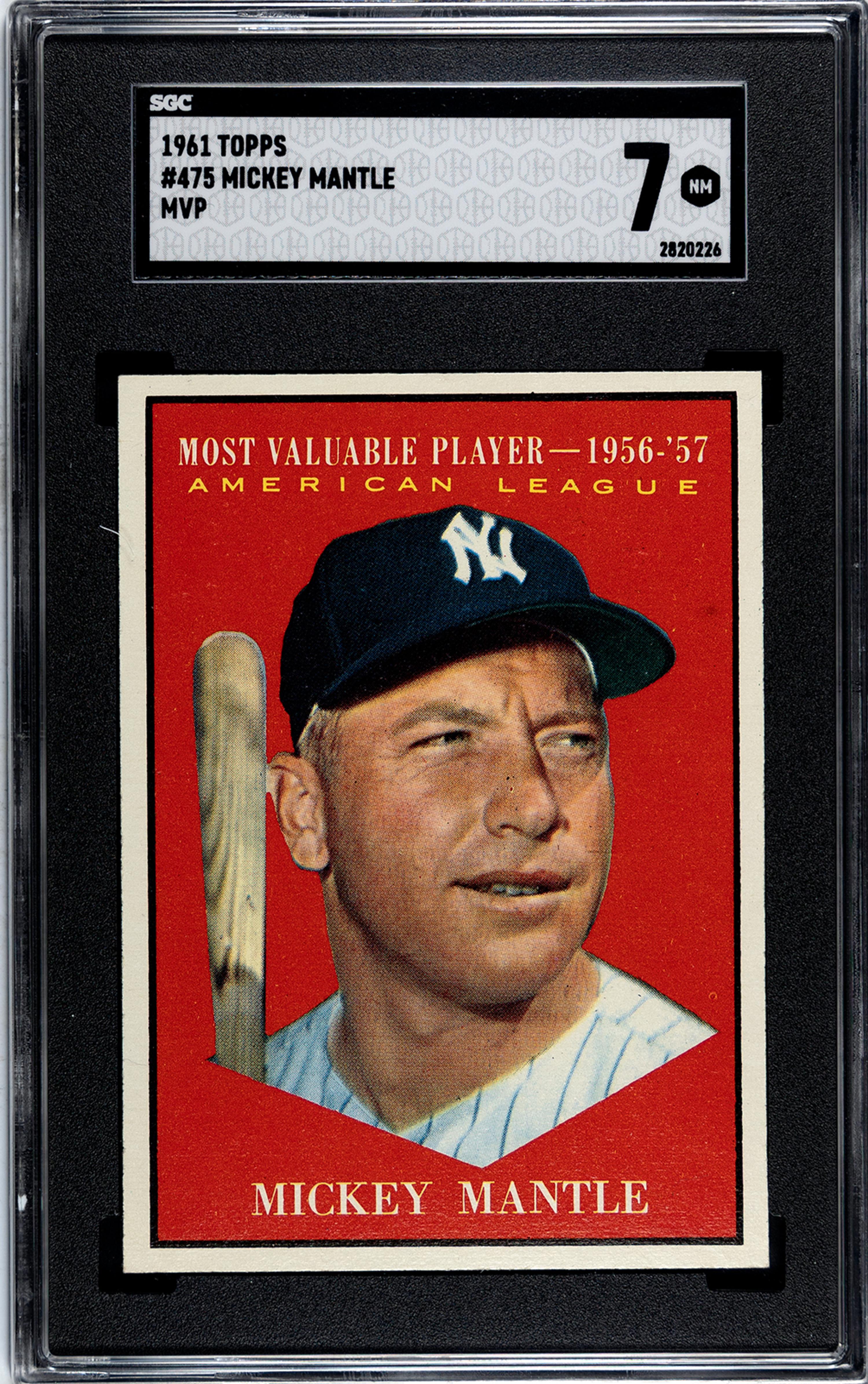 A 1961 Topps Mickey Mantle MVP Baseball Card No. 475 (SGC 7 NRMT)