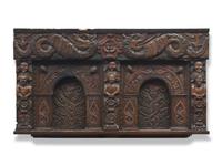 A Charles II Carved Oak and Polychrome Decorated Panel