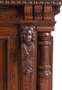 An Italian Baroque Style Carved Walnut and Burl Walnut Fall-Front Bureau Cabinet