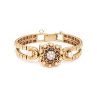 TOURNEAU, YELLOW GOLD, DIAMOND, SAPPHIRE AND CULTURED PEARL SURPRISE WATCH