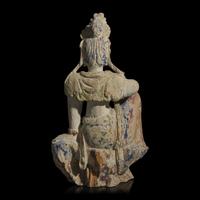 A Chinese Polychrome Painted Wood Figure of Guanyin 彩繪木雕觀音坐像