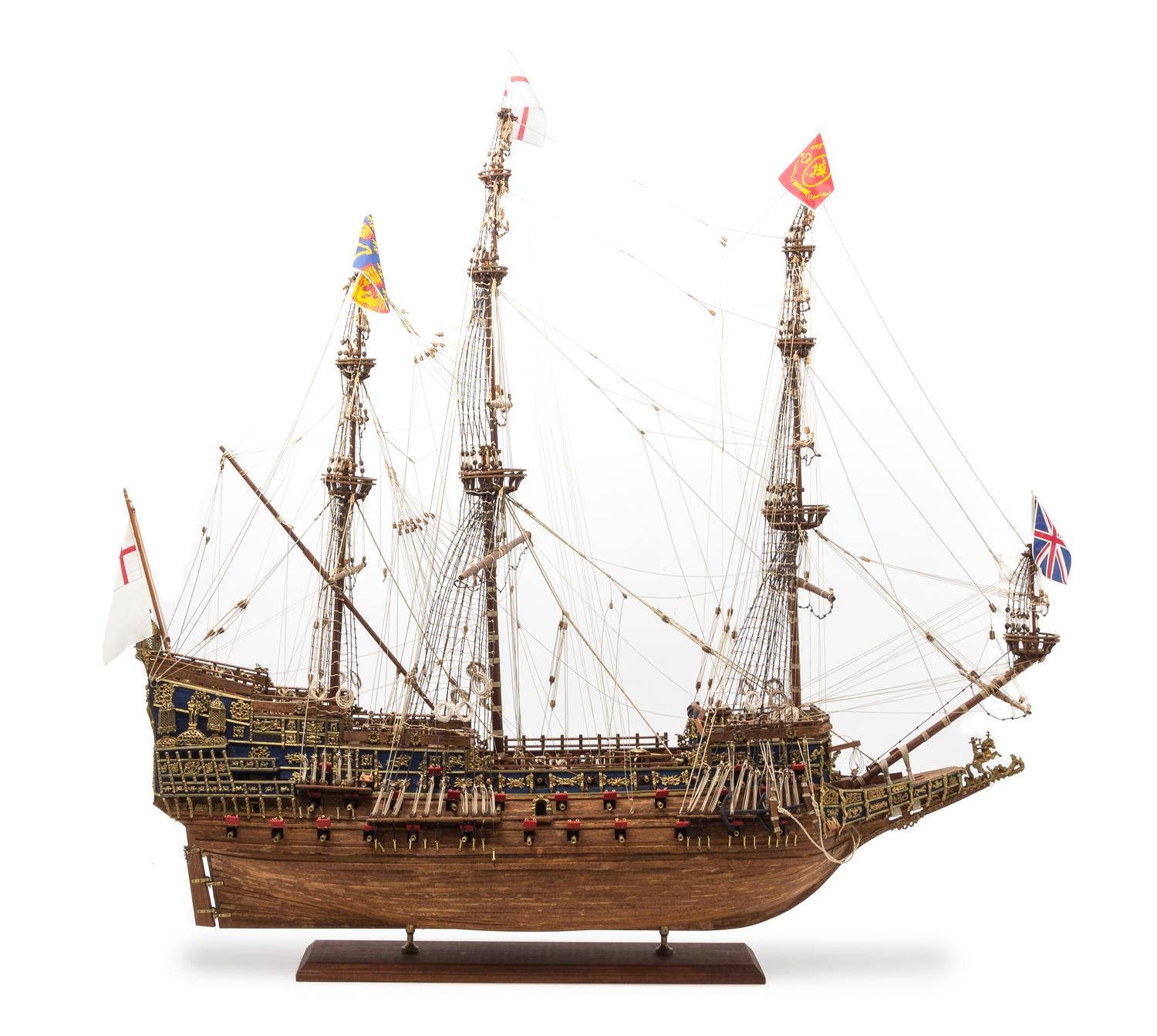 A Wood Model of the Sovereign of the Seas Warship Height 40 x length 39 1/2 inches. — 20TH CENTURY