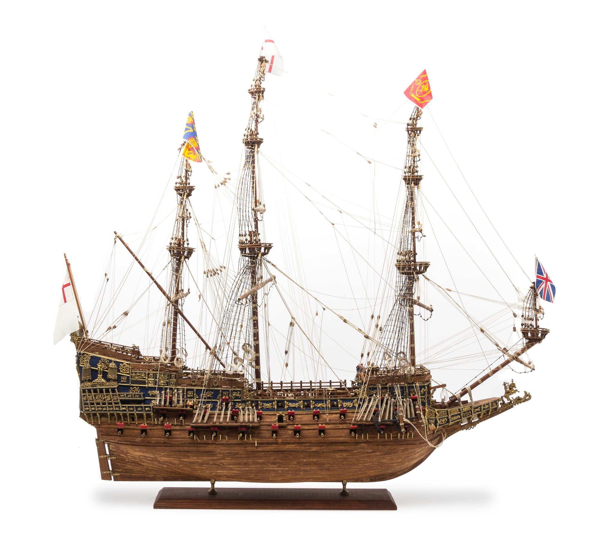 A Wood Model of the Sovereign of the Seas Warship Height 40 x length 39 1/2 inches. — 20TH CENTURY