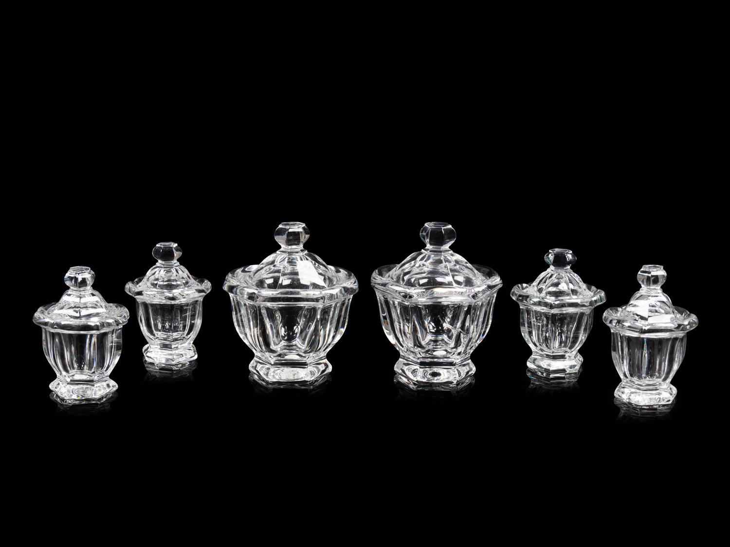 Six Baccarat Molded Glass Condiment Jars
