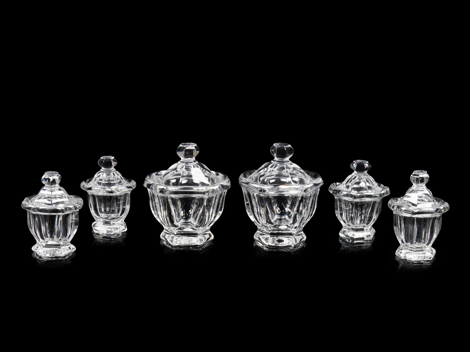 Six Baccarat Molded Glass Condiment Jars