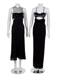 Two Geoffrey Beene Panne Velvet Cut-Out Dresses, 1994-95