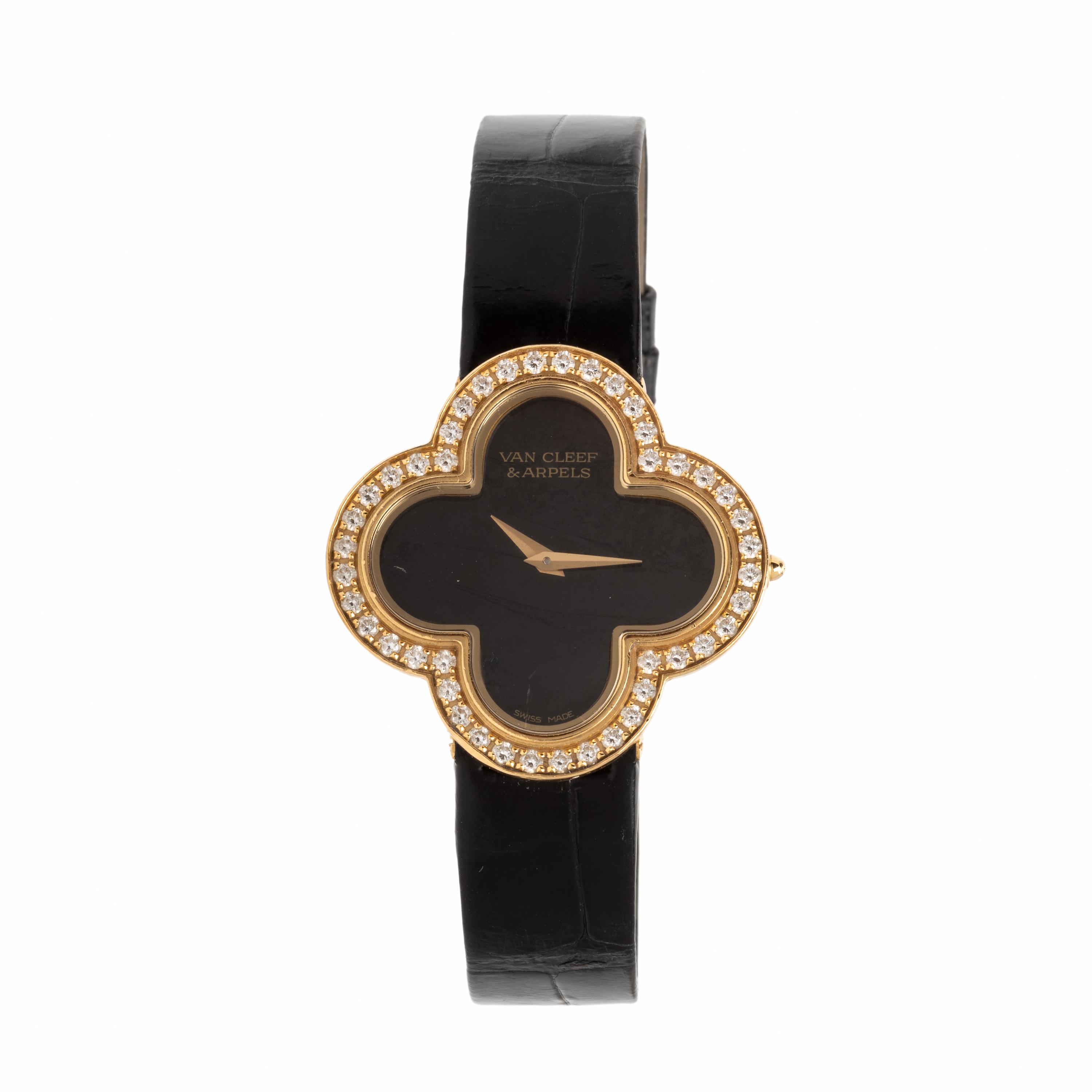 Van Cleef & Arpels, Diamond and Onyx 'Alhambra' Watch