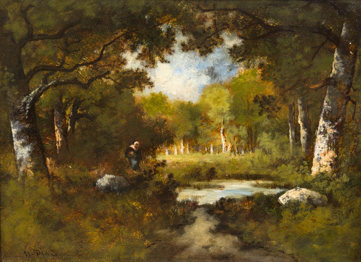 Narcisse Virgile Diaz de la Pena, (French, 1807-1876), Mare a l'entree d'un bois