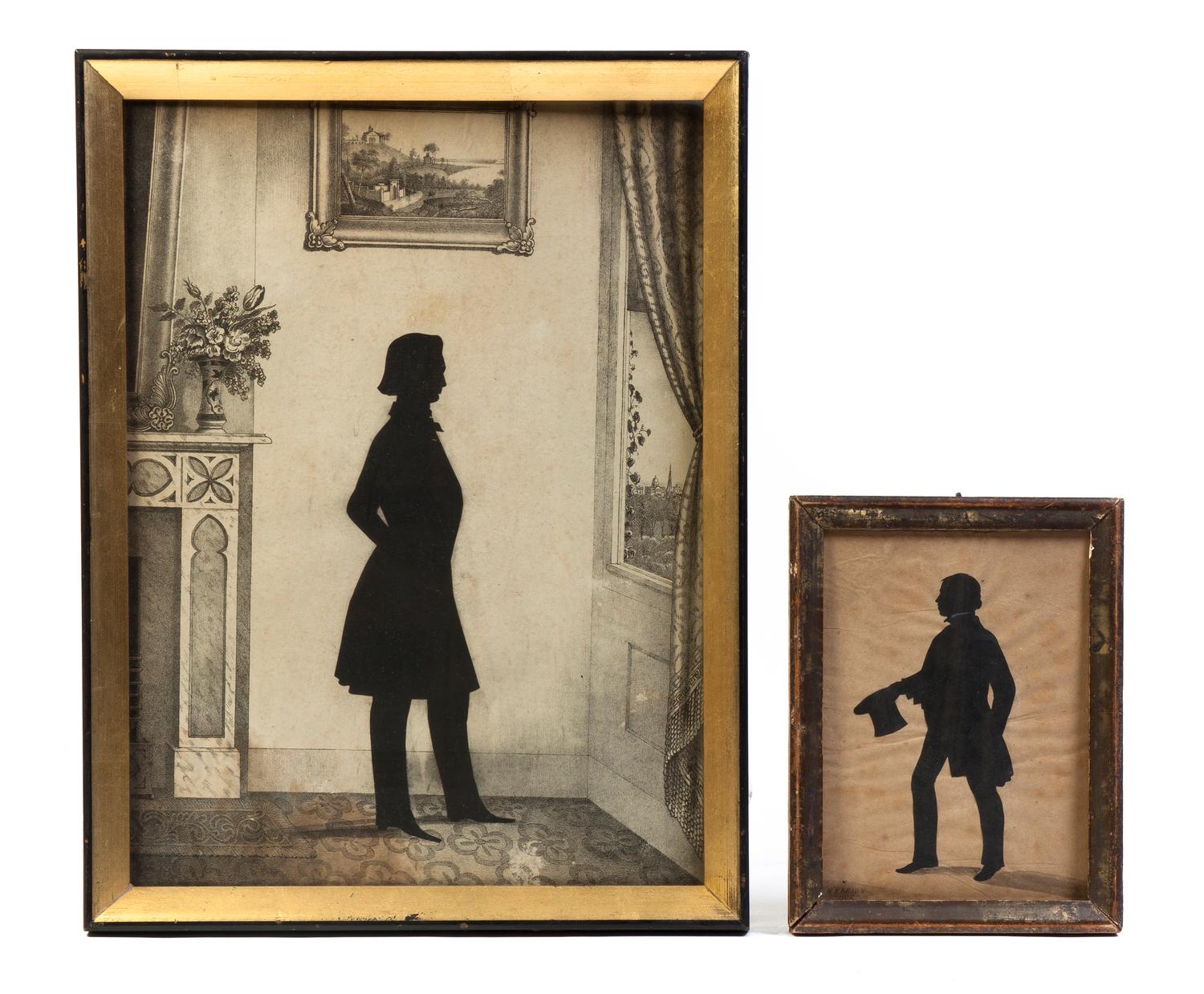 Two Full Length Cut and Paste Silhouettes, in the manner of William Henry Brown (1808-1883), Height of taller frame 15 3/4 x width 12 i