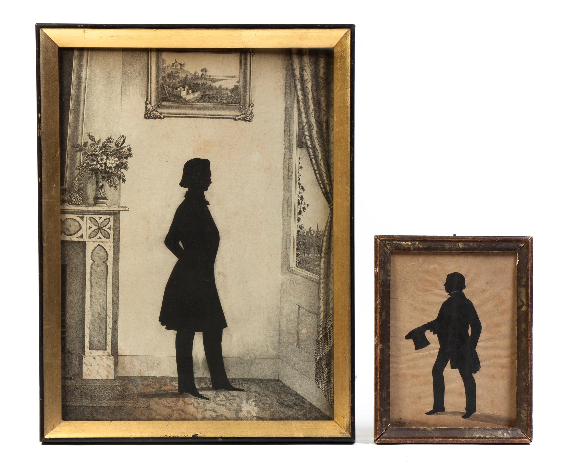 Two Full Length Cut and Paste Silhouettes, in the manner of William Henry Brown (1808-1883), Height of taller frame 15 3/4 x width 12 i