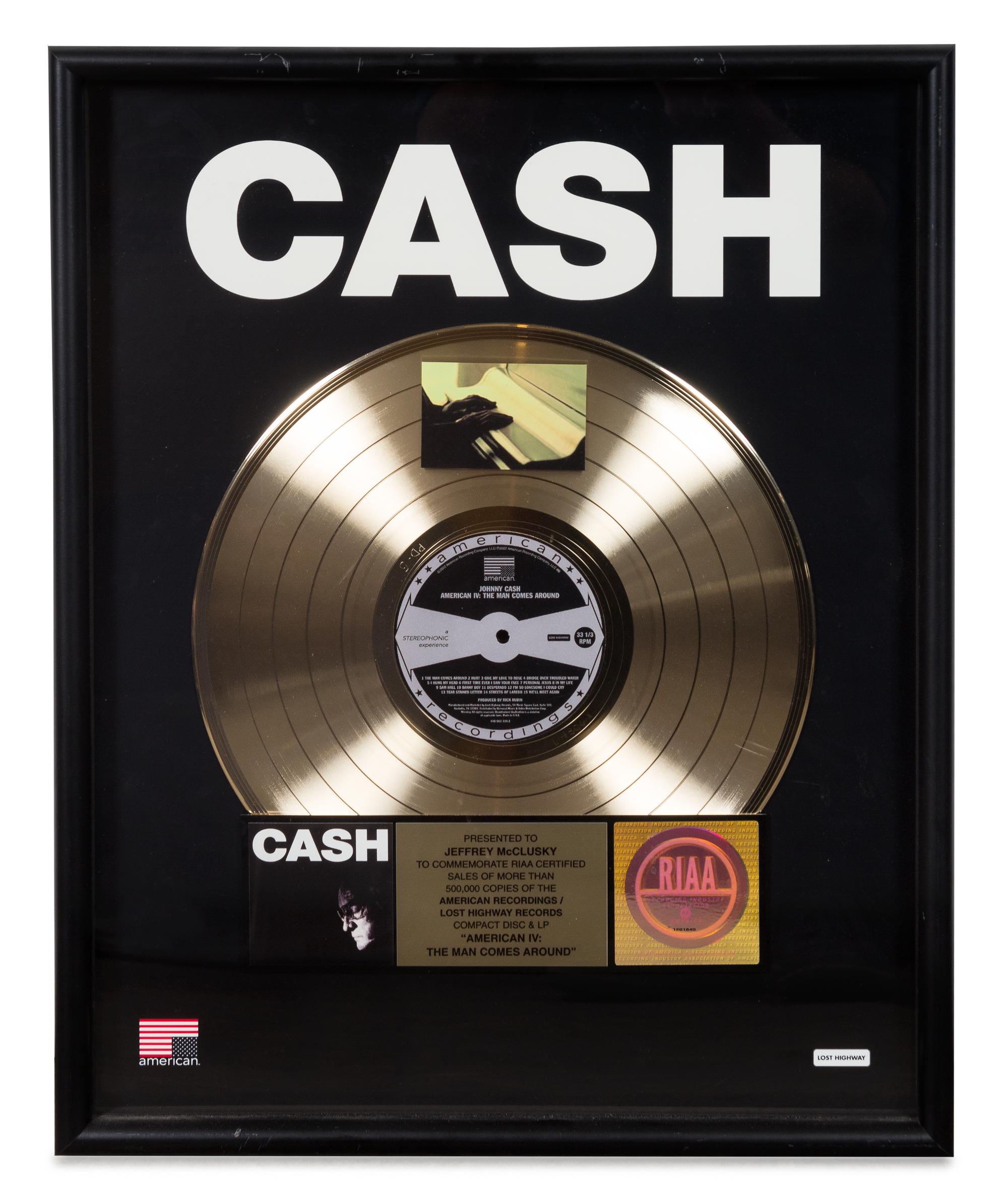 A Johnny Cash: American IV: The Man Comes Around RIAA Certified Gold Presentatio Album 21 x 17 inches.