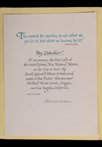 (Politics) NIXON, Patricia Ryan (1912-1993). A group of 10 letters between Peg Zwecker, Pat Nixion, and the Nixon Whitehouse Staff.