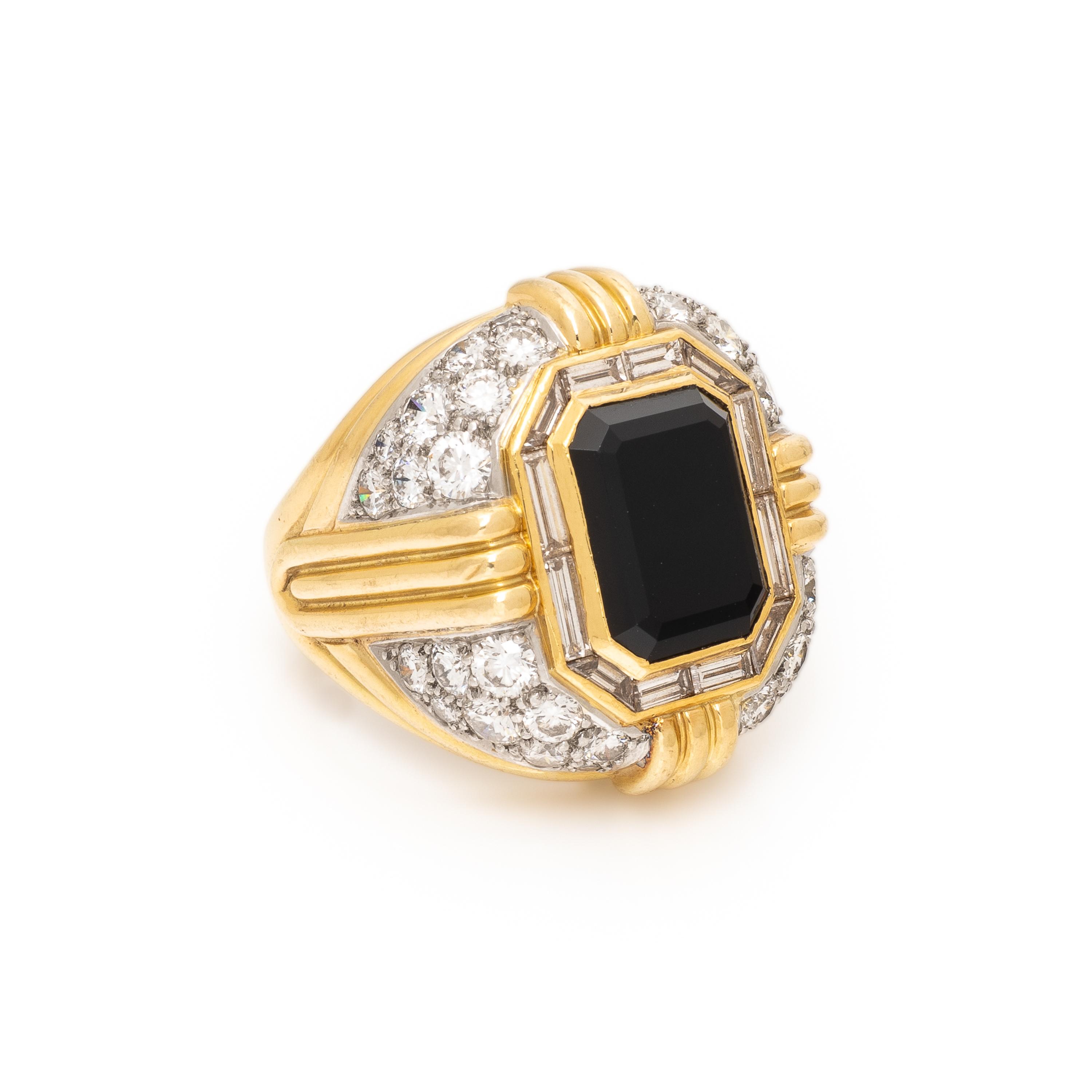 Turi, Onyx, Diamond, and Yellow Gold Ring