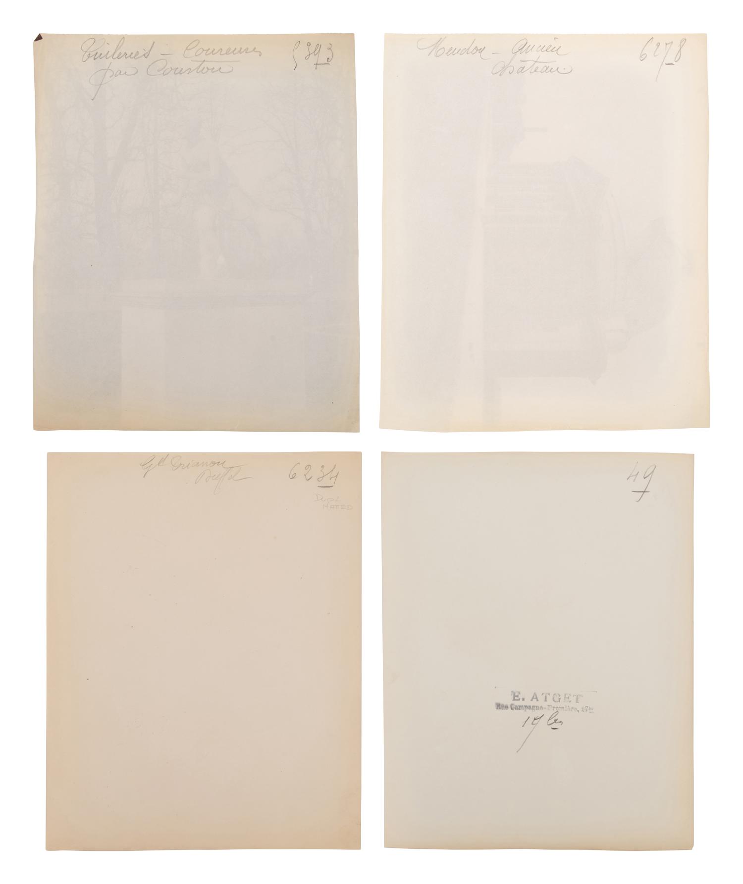 A group of four photographs ( Tuileries - Coureuse par Coustou, 1907; Grand Trianon / Le Buffet , 1902; Meudon - ancien château , 1902; Parc de Sceaux , 1925)