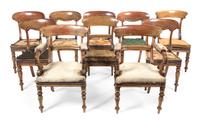 A Set of Ten Regency Mahogany Dining Chairs, Height 35 inches.