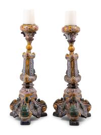 A Pair of Japanese Yellow Ground Cloisonné Candlesticks