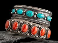 Navajo Coral and Turquoise Cuff Bracelets
