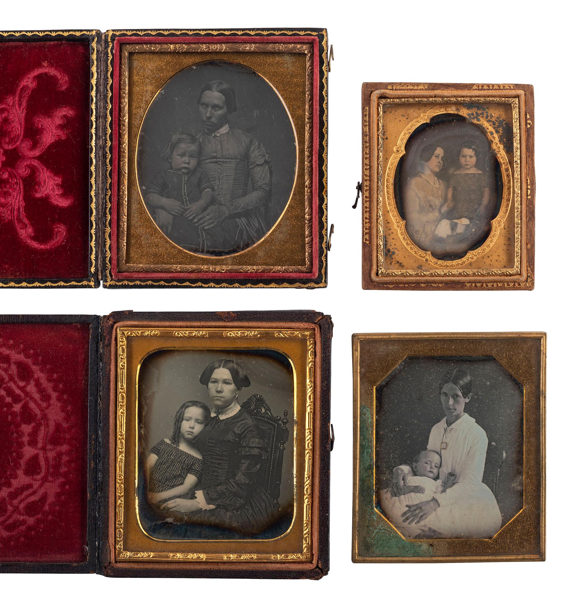 [EARLY PHOTOGRAPHY]. 16 daguerreotypes and ambrotypes with affectionately posed adults and children