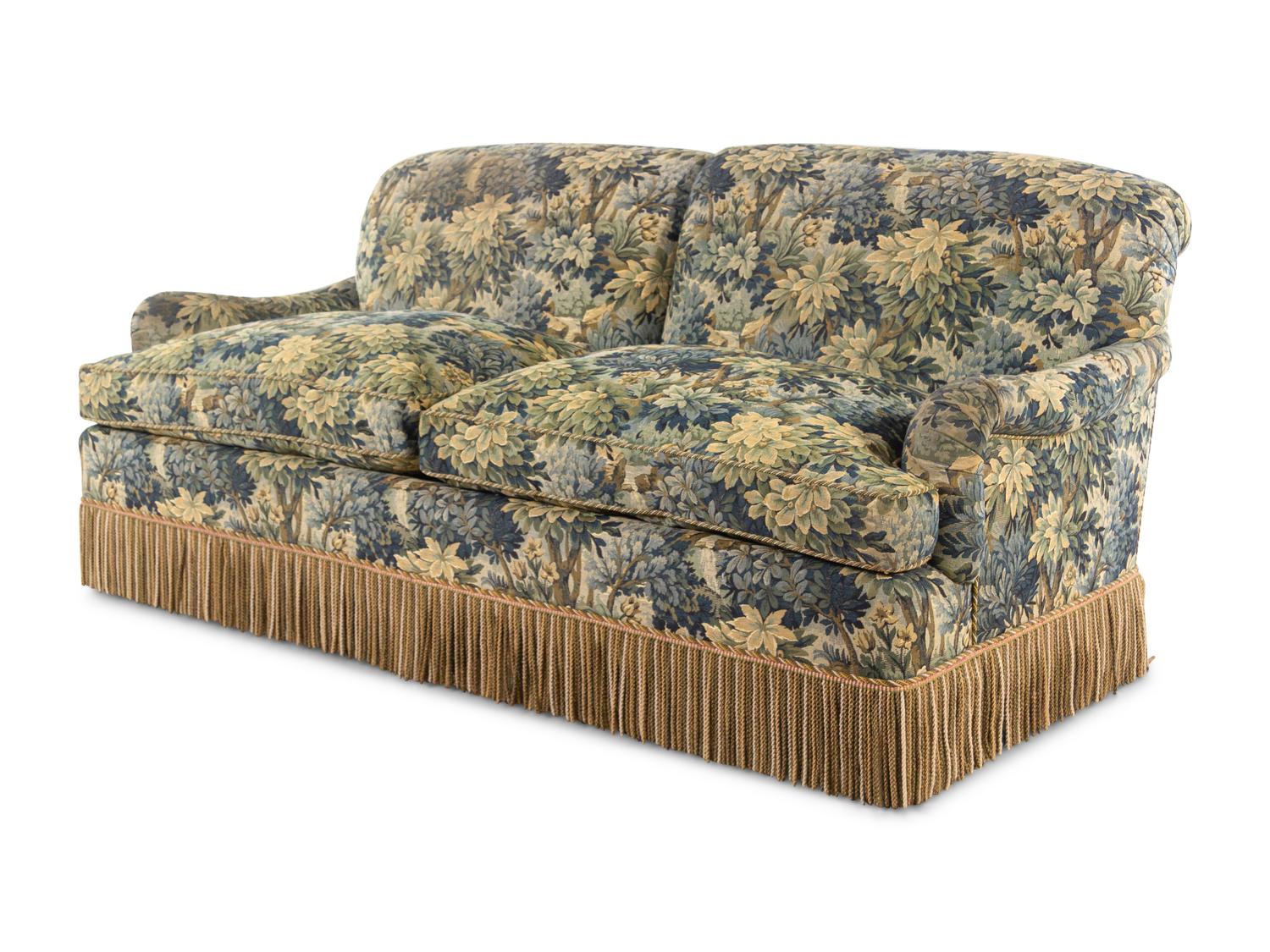 A Custom Two-Seat Sofa with Verdure Upholstery and Bullion Fringe
