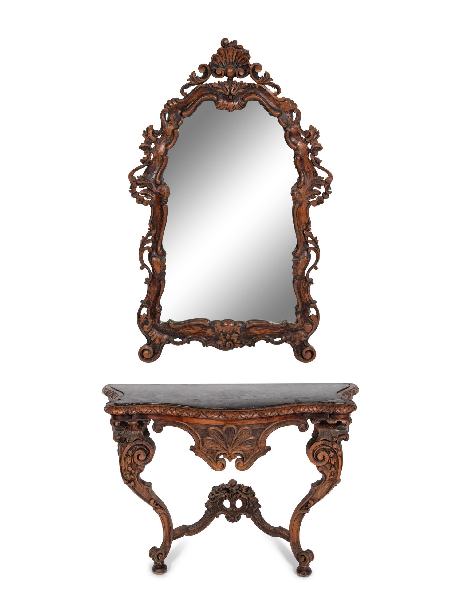 An Italian Baroque Style Console Table and Mirror