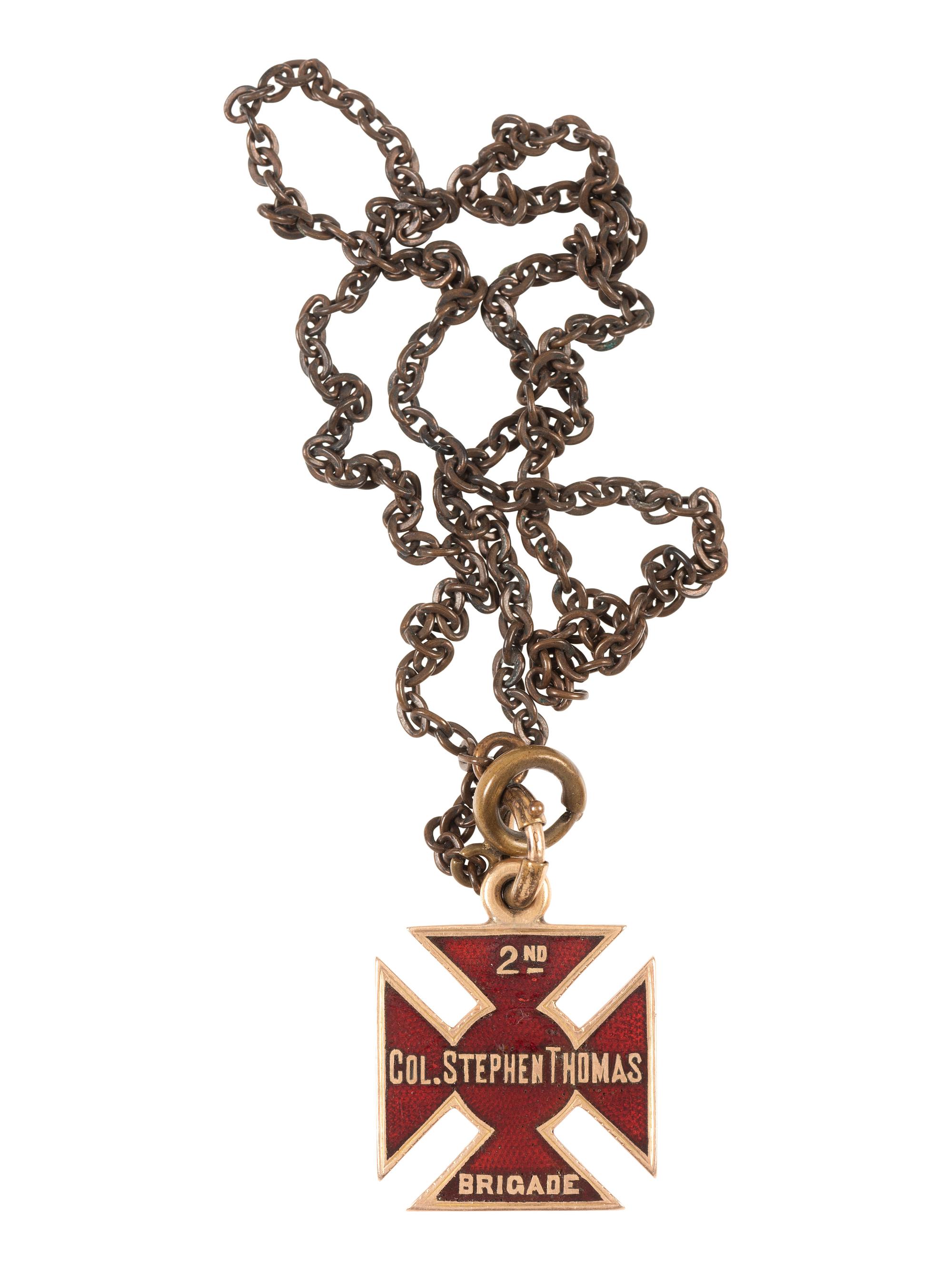 [CIVIL WAR]. XIX Corps badge necklace identified to Sergeant George D. Gilman, 8th Vermont Infantry.