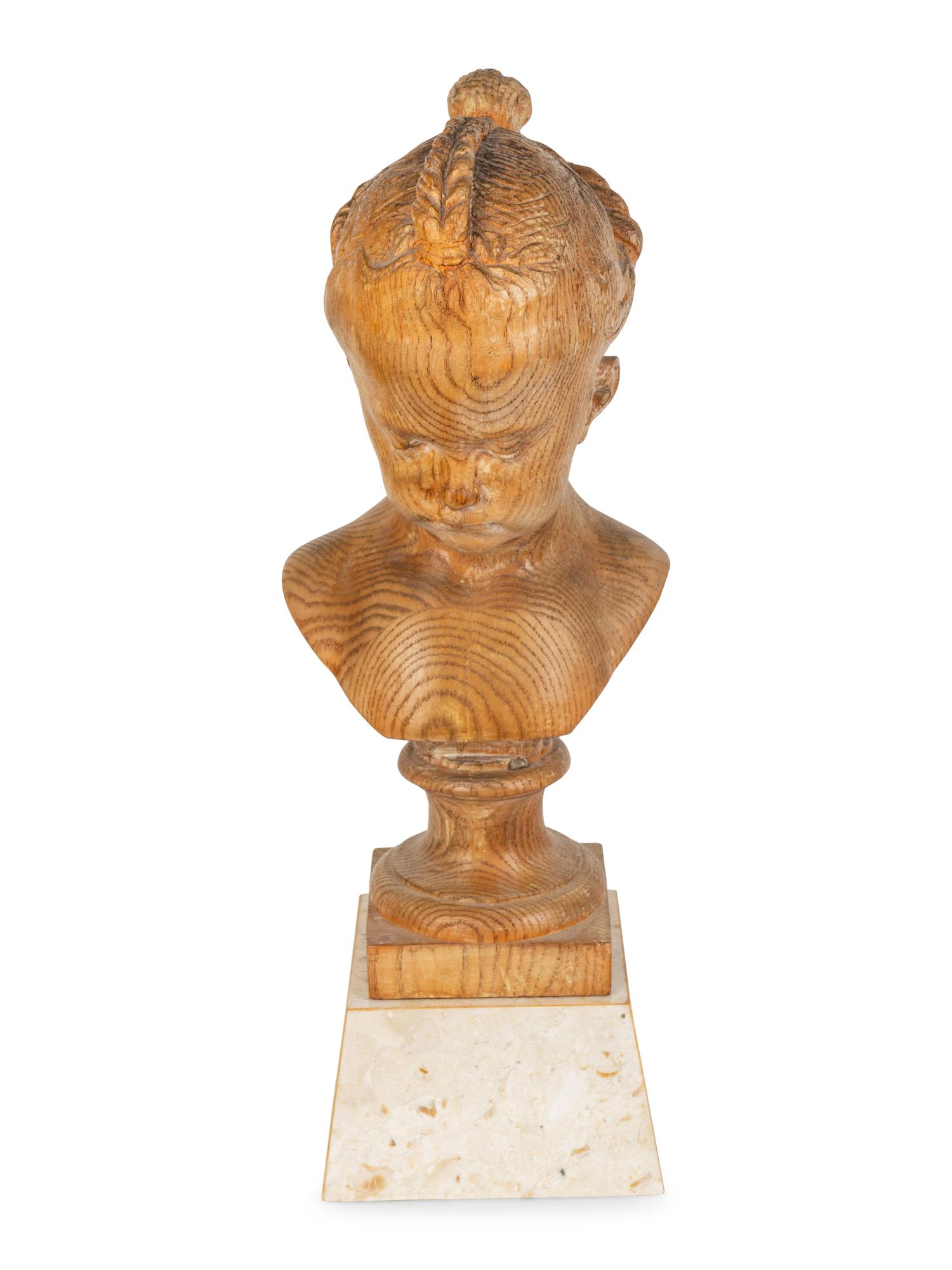 A French Carved Oak Portrait Bust of Young Girl — 20TH CENTURY