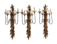 A Set of Six Italian Giltwood Five-Light Sconces