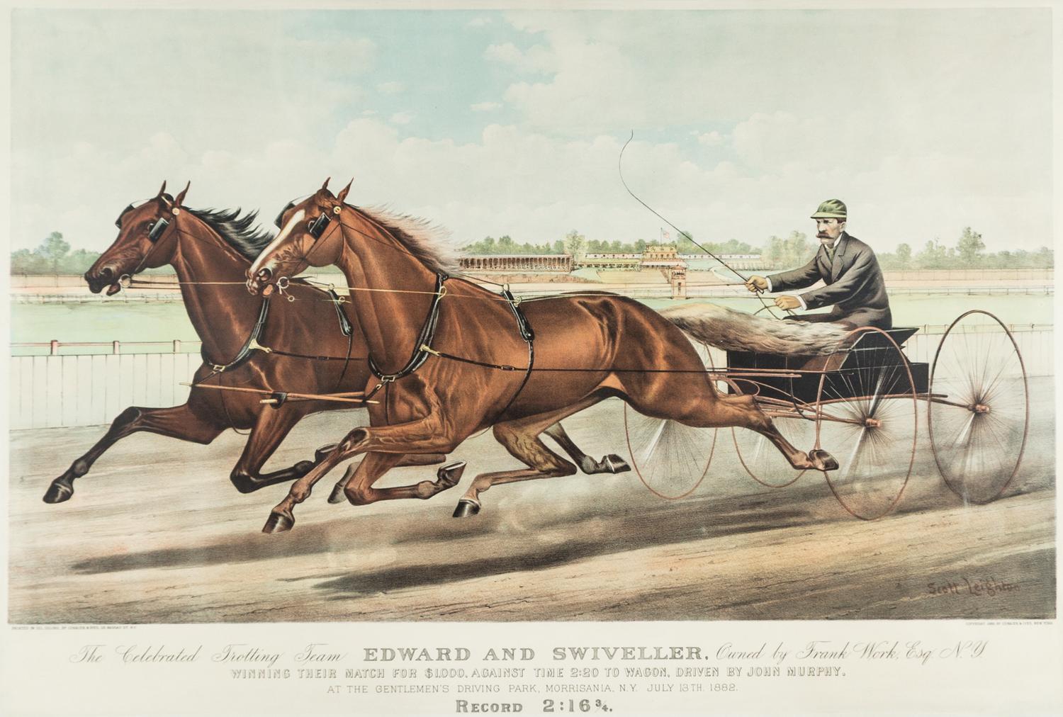 CURRIER & IVES. The Celebrated Trotting Team Edward and Swiveller... NY, 1882. Litho. w/hand-coloring.