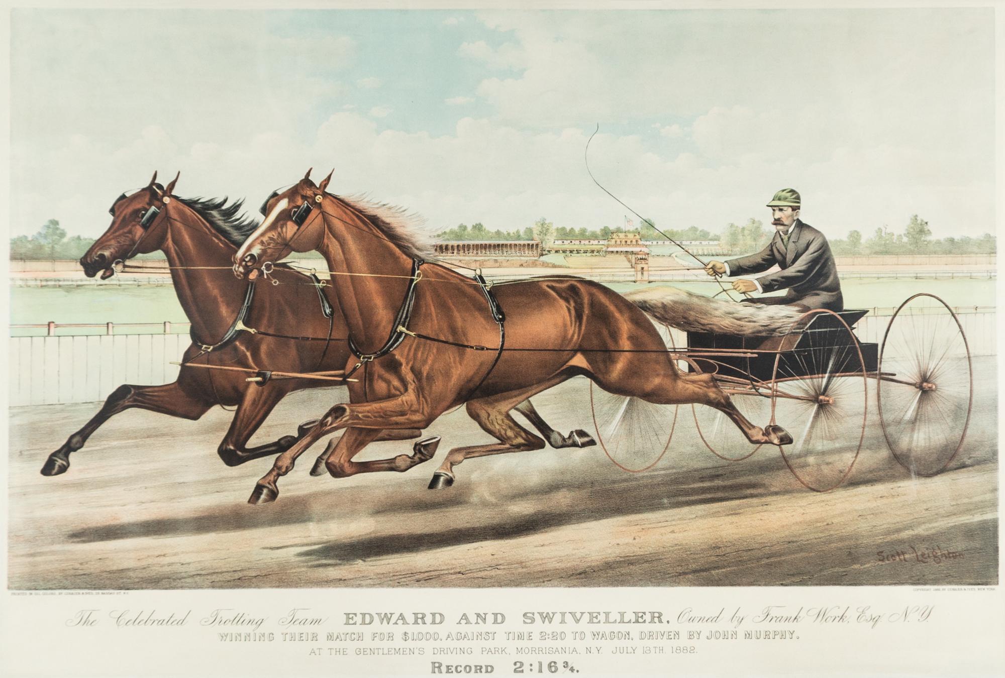 CURRIER & IVES. The Celebrated Trotting Team Edward and Swiveller... NY, 1882. Litho. w/hand-coloring.