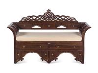 A Syrian Carved and Mother-of-Pearl Inlaid Walnut Settee