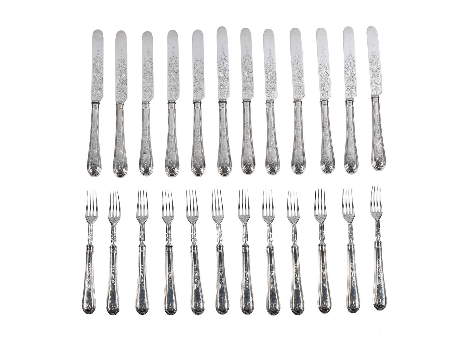 A Victorian Engraved Silver Fruit Service