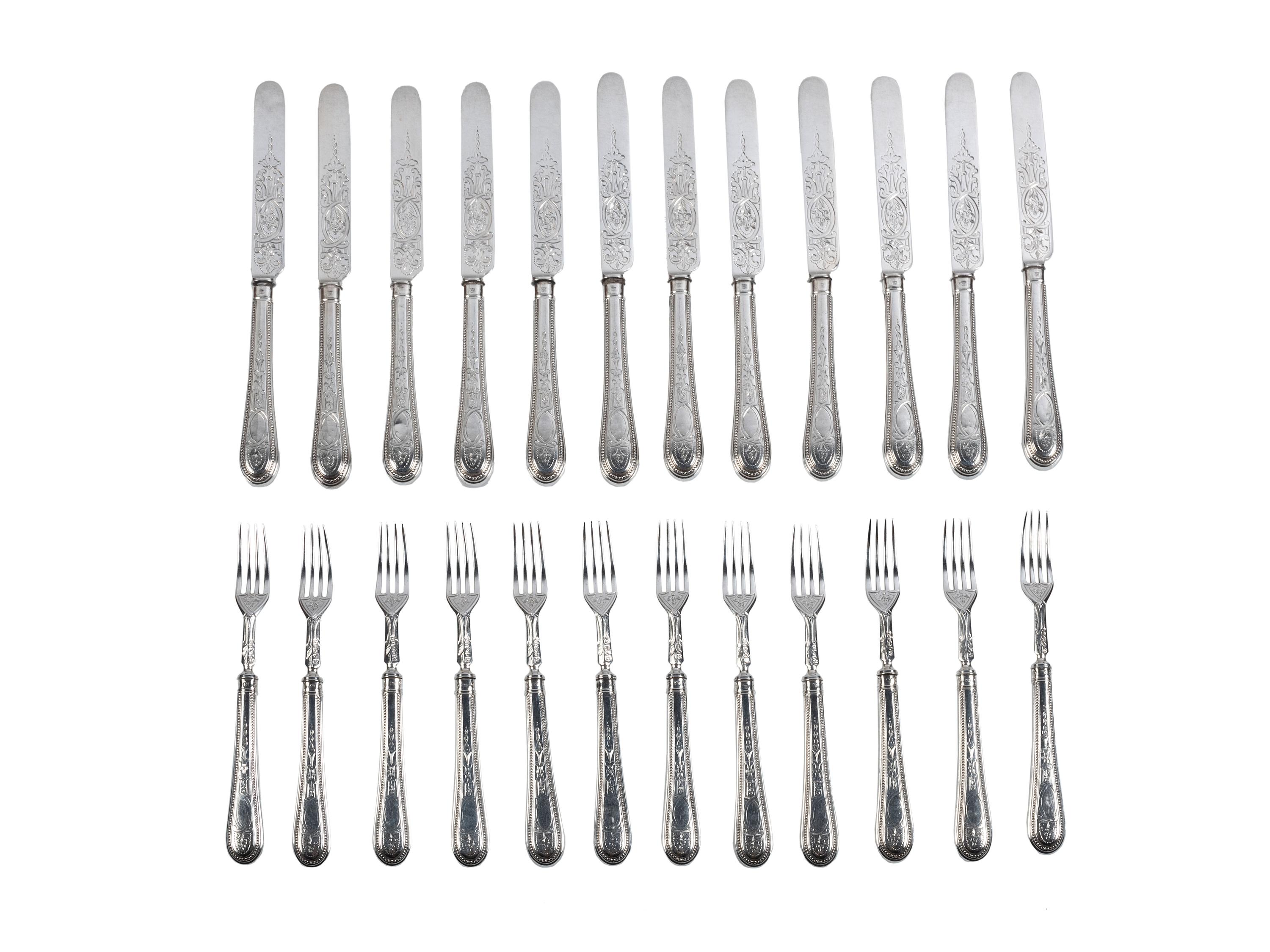 A Victorian Engraved Silver Fruit Service