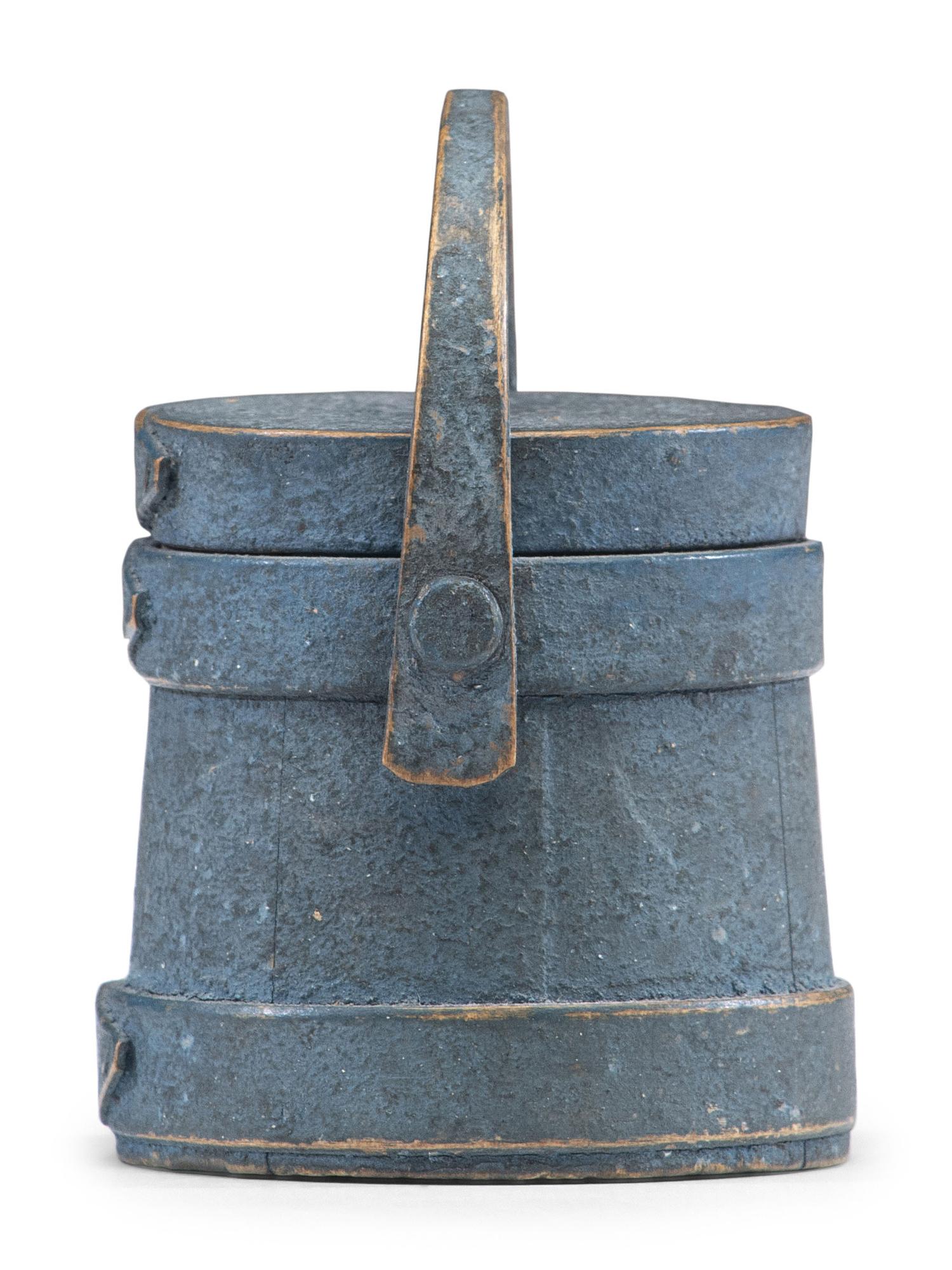 A Blue Painted Miniature Lidded Firkin