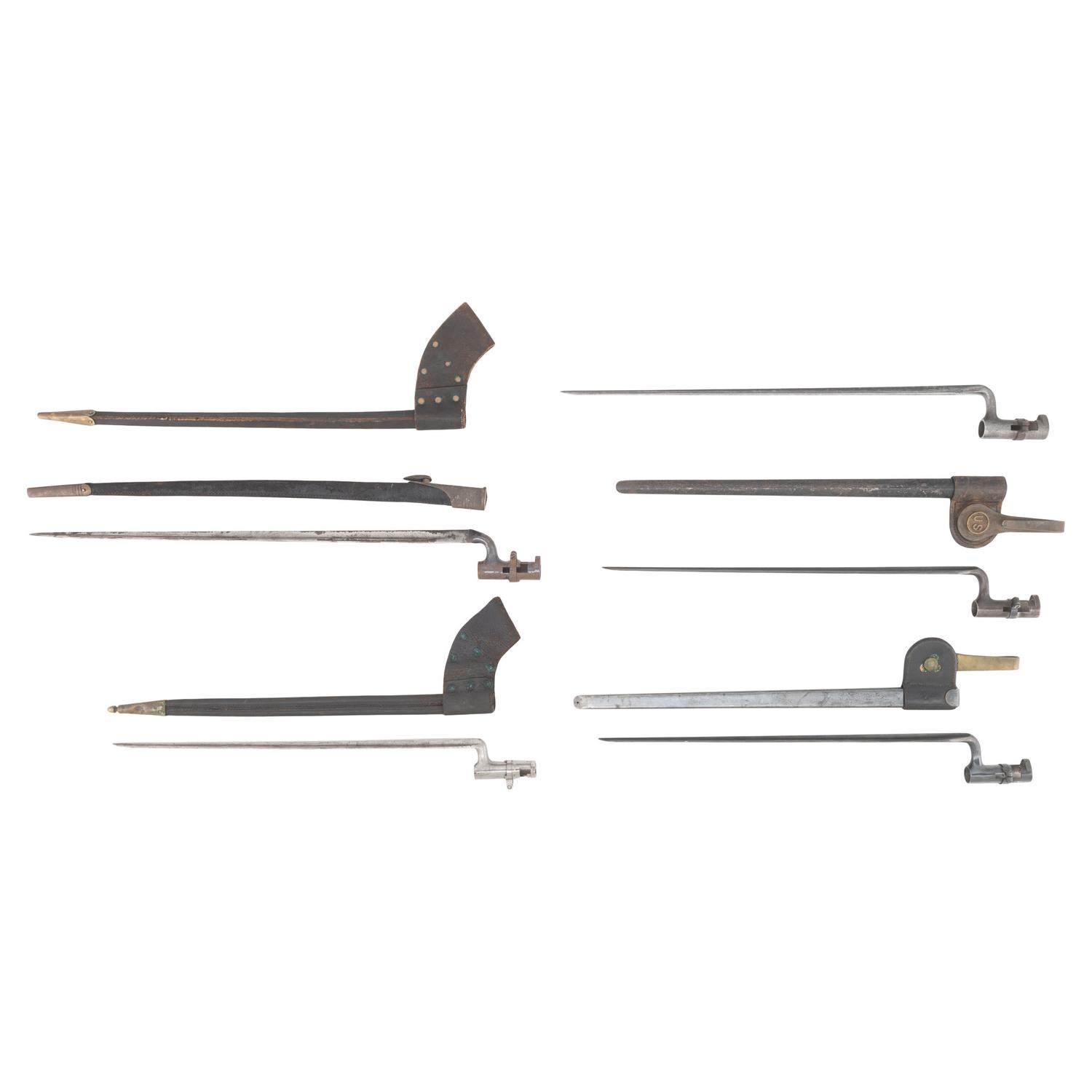 Five Post-Civil War Socket Bayonets & Scabbards, Including Joslyn Rifle, Winchester 1873 and Trapdoor