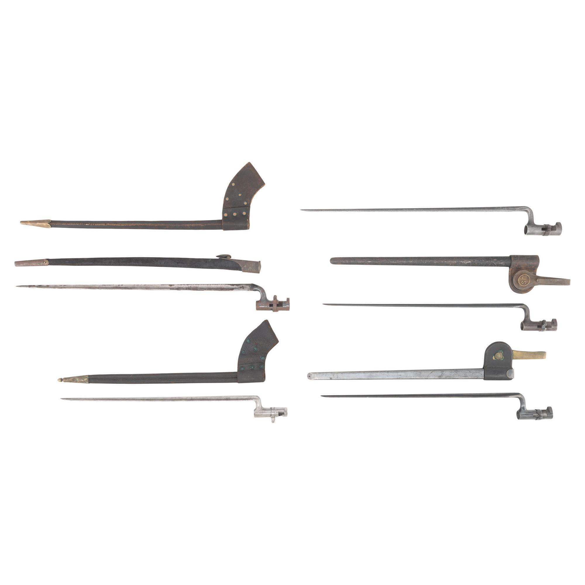 Five Post-Civil War Socket Bayonets & Scabbards, Including Joslyn Rifle, Winchester 1873 and Trapdoor