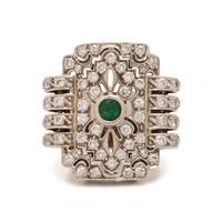 Diamond, Emerald, and White Gold Ring