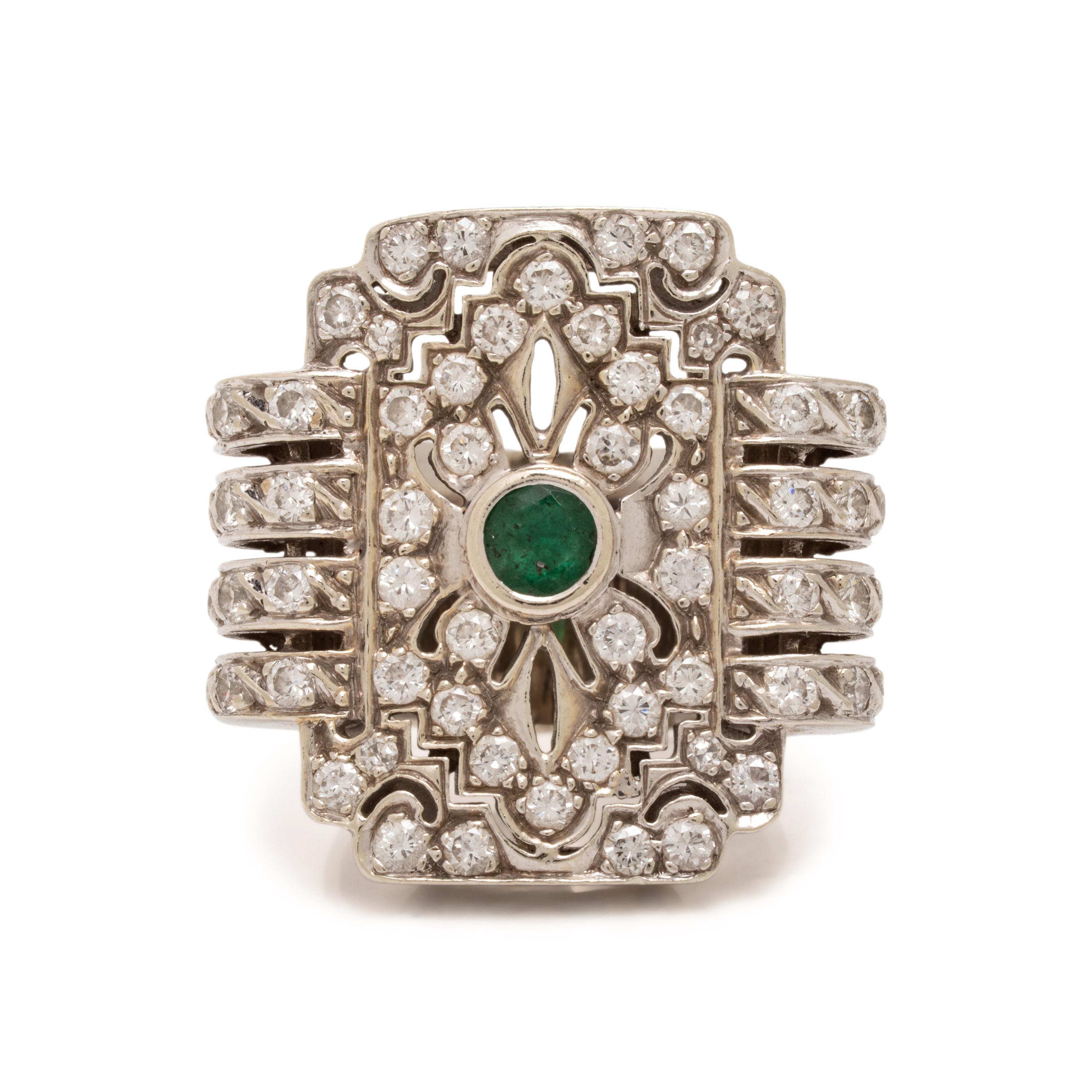 Diamond, Emerald, and White Gold Ring