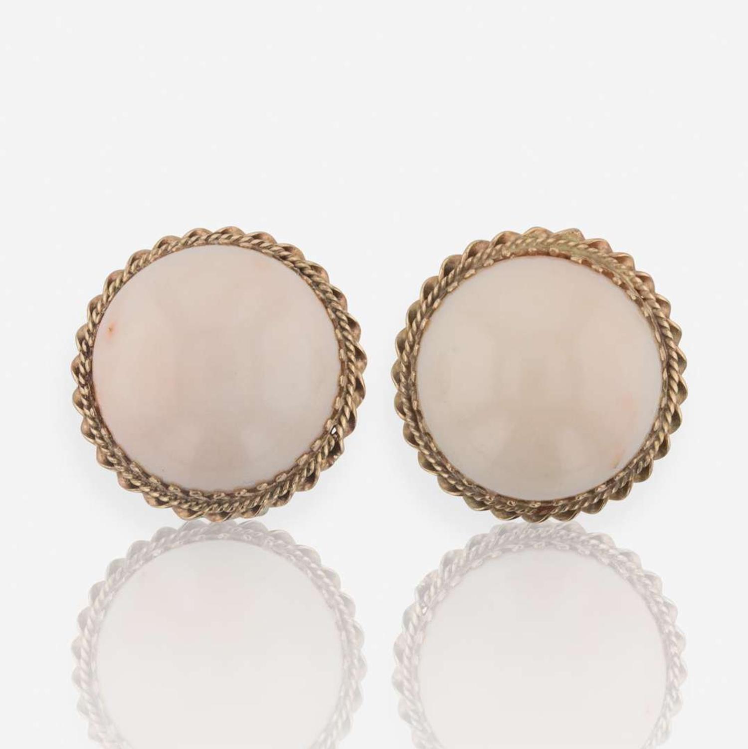 A Three Piece Collection of 14K Yellow Gold and Coral Jewelry