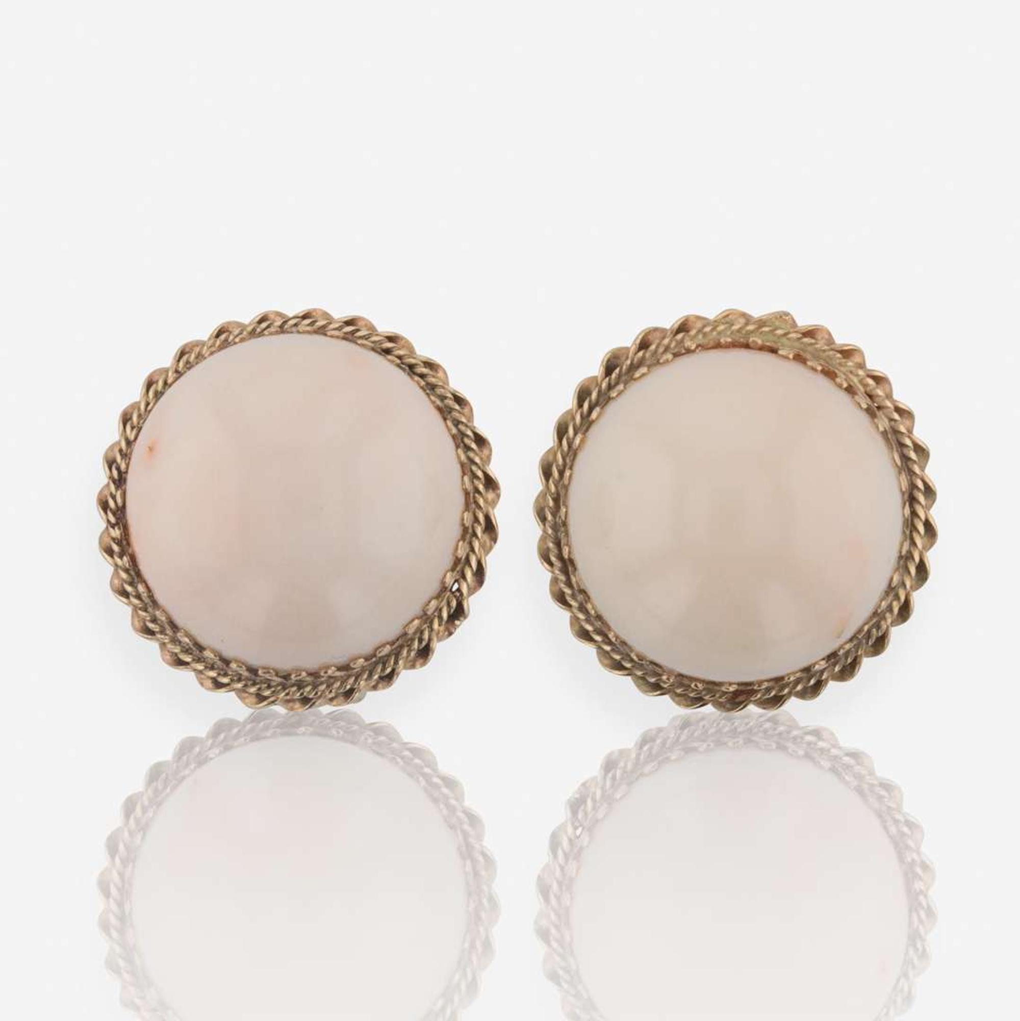 A Three Piece Collection of 14K Yellow Gold and Coral Jewelry