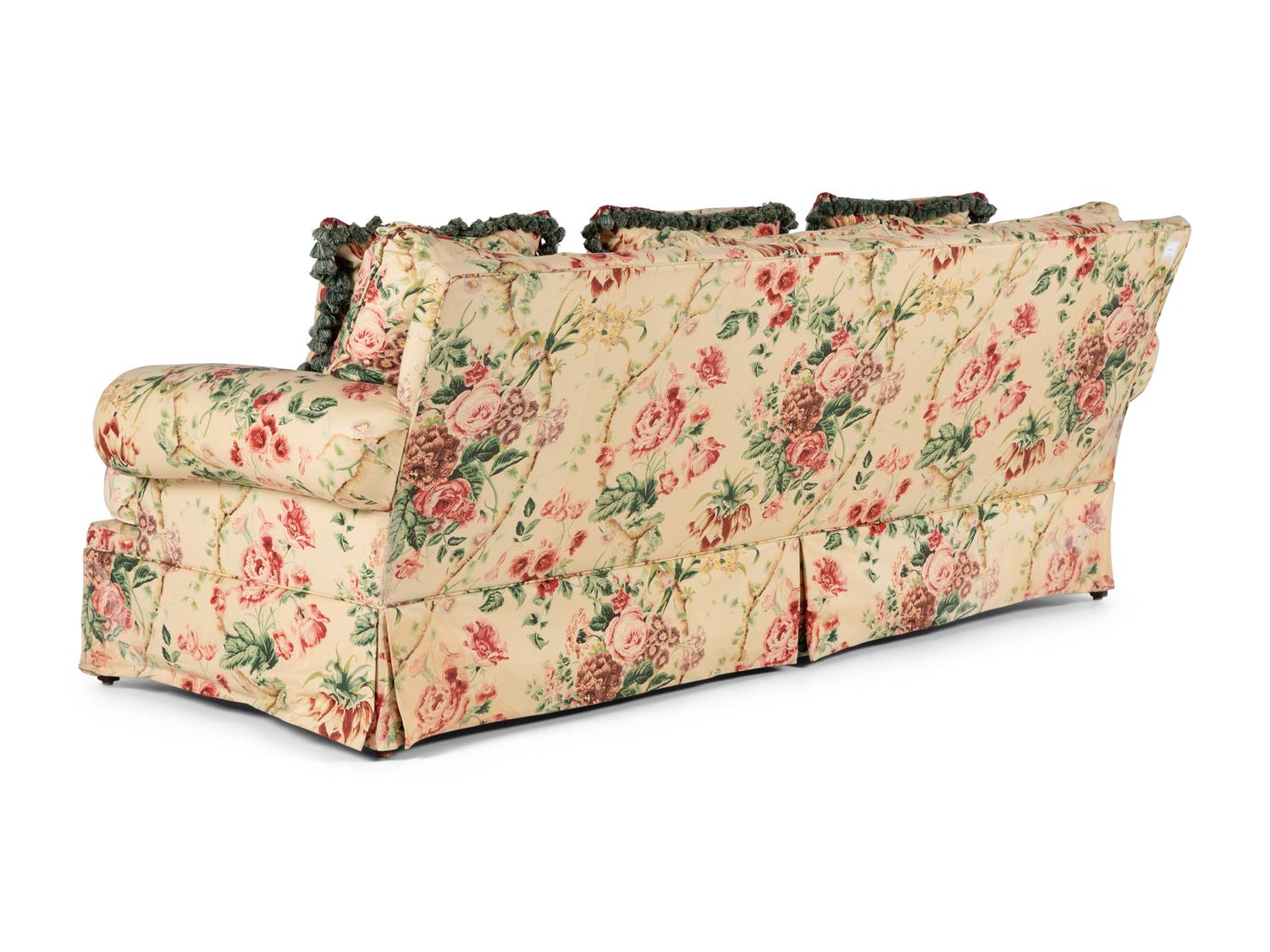 A Pair of Floral Cotton Upholstered Three-Seat Sofas