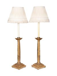 A Pair of Giltwood Table Lamps with Custom Silk Shades