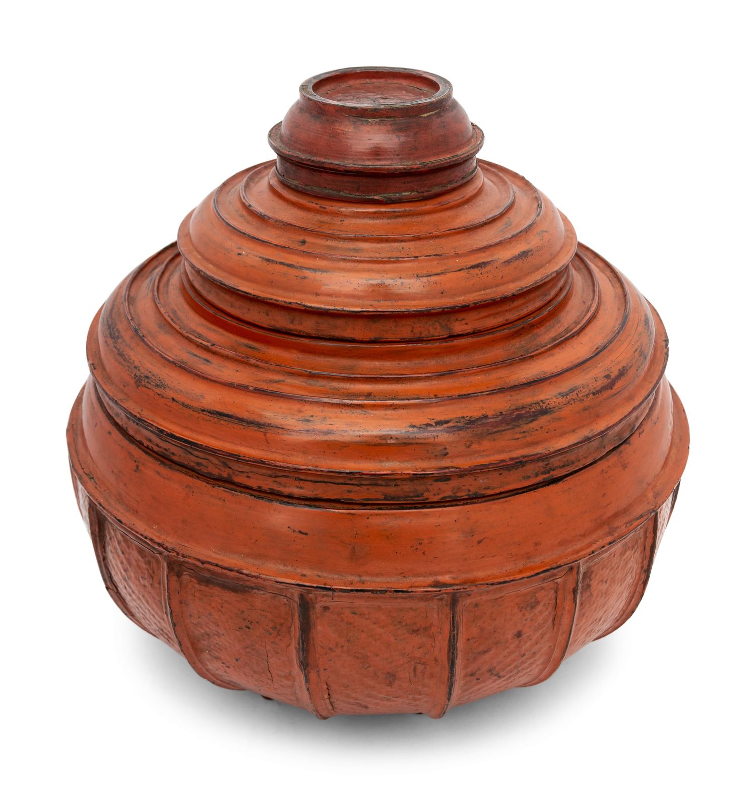 A Group of Six Southeast Asian Red Lacquer Articles