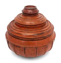A Group of Six Southeast Asian Red Lacquer Articles