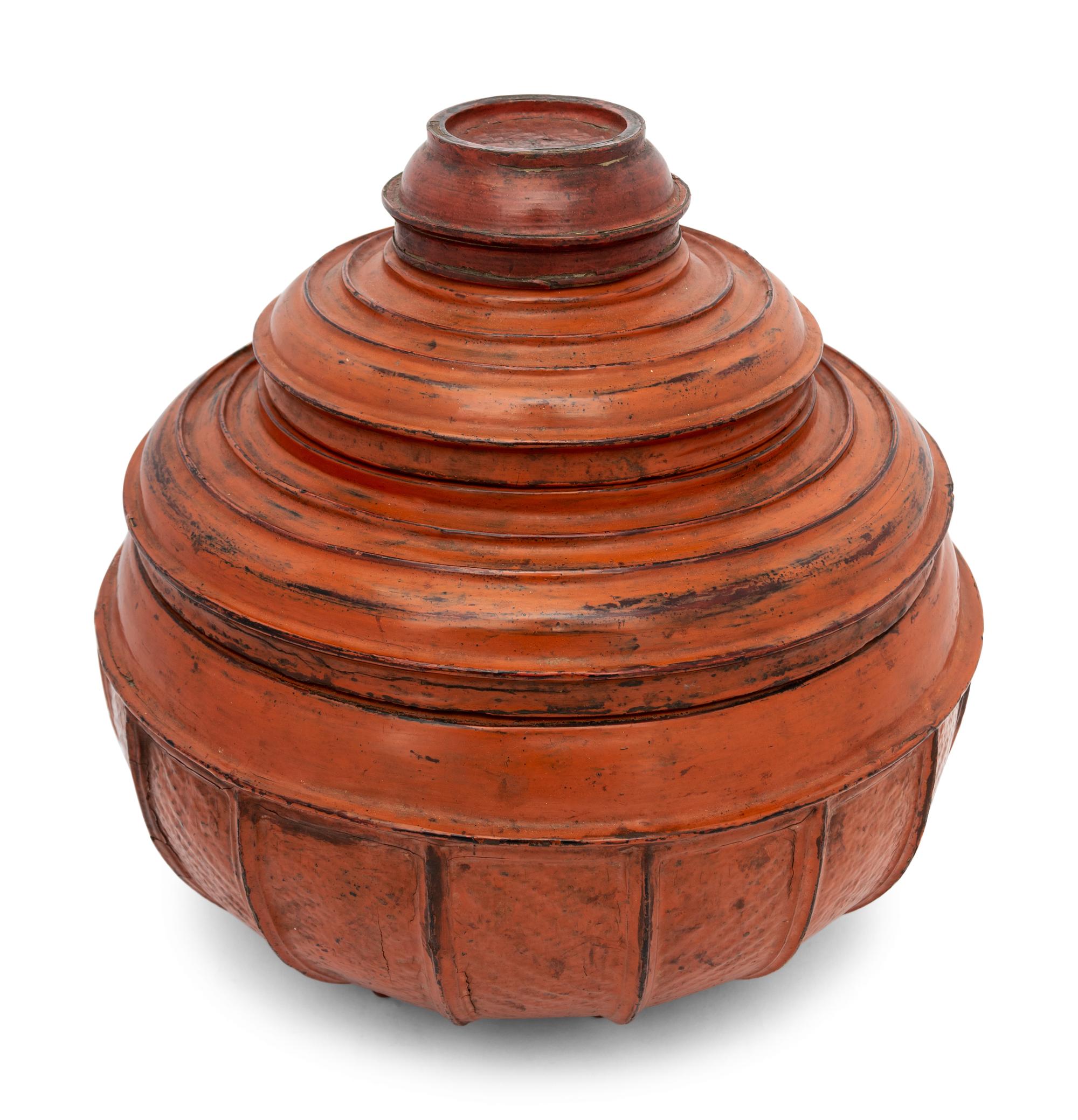 A Group of Six Southeast Asian Red Lacquer Articles