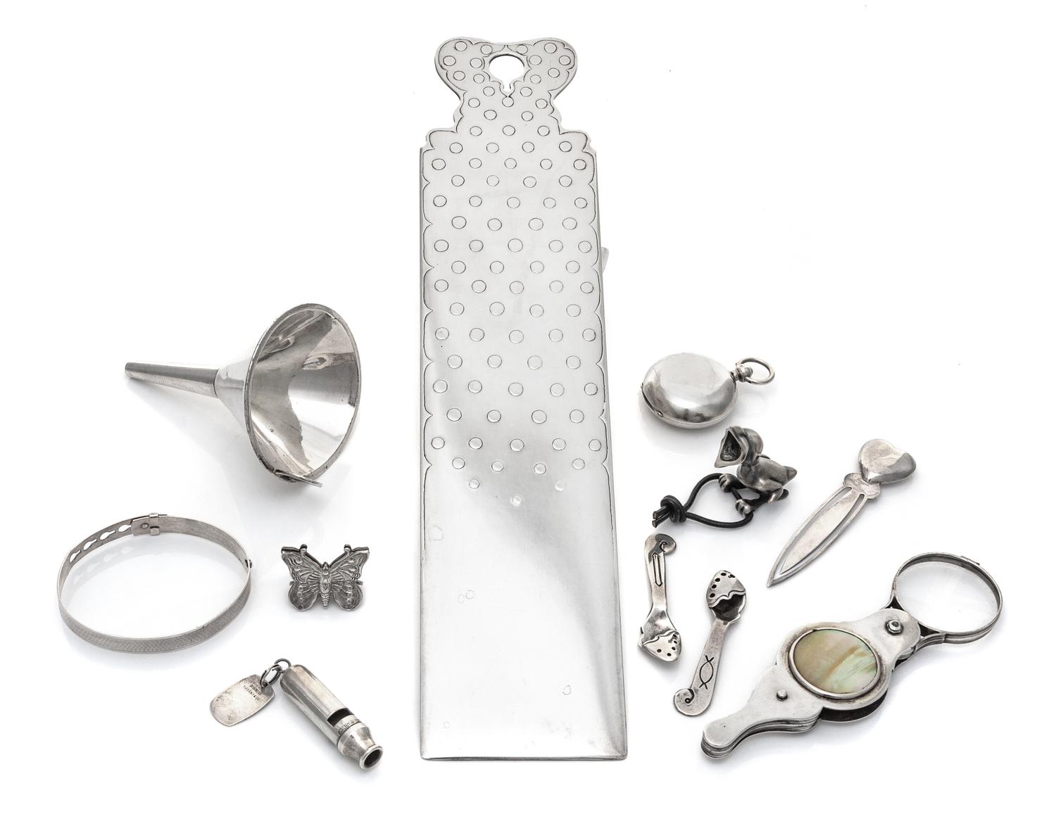 A Collection of Silver and Silver-Plate Articles, various makers, comprising a silver check cutter marked for Tiffany & Co., New York,