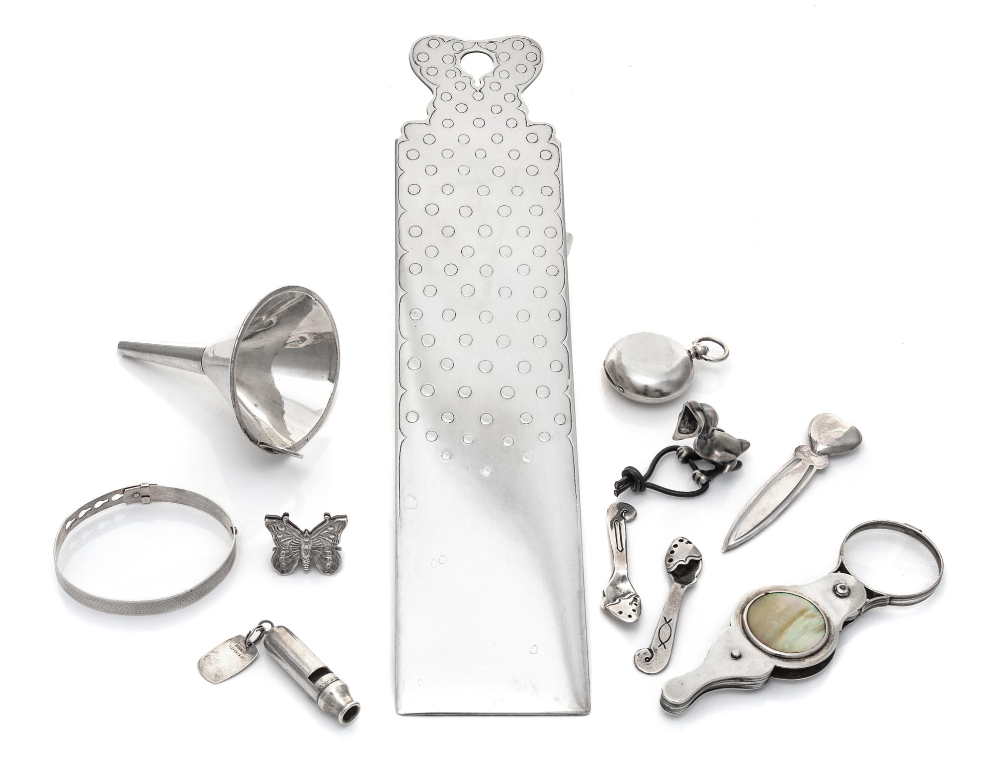 A Collection of Silver and Silver-Plate Articles, various makers, comprising a silver check cutter marked for Tiffany & Co., New York,